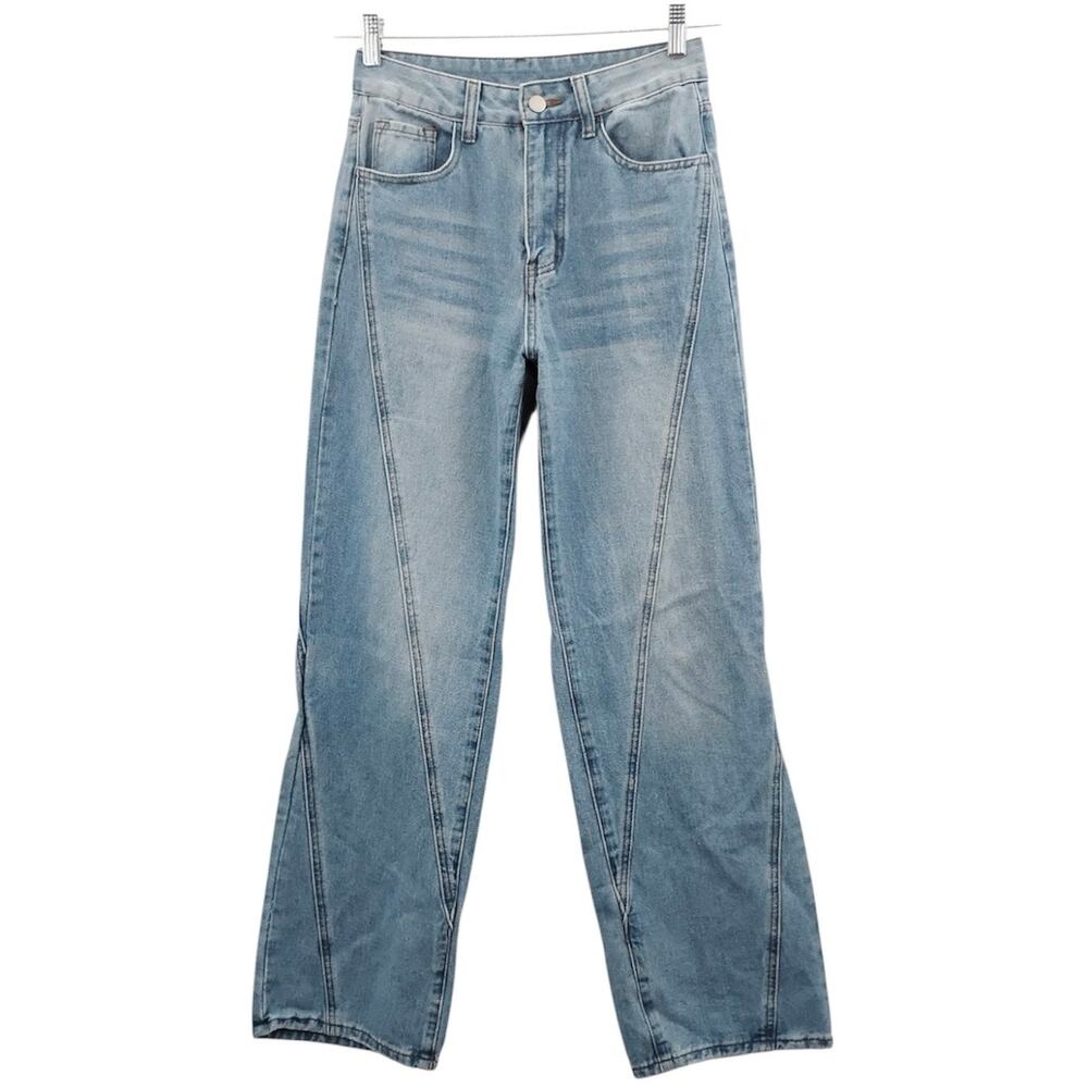 Commense Straight Leg Seamed Jeans High Rise Light Wash Blue Size XS